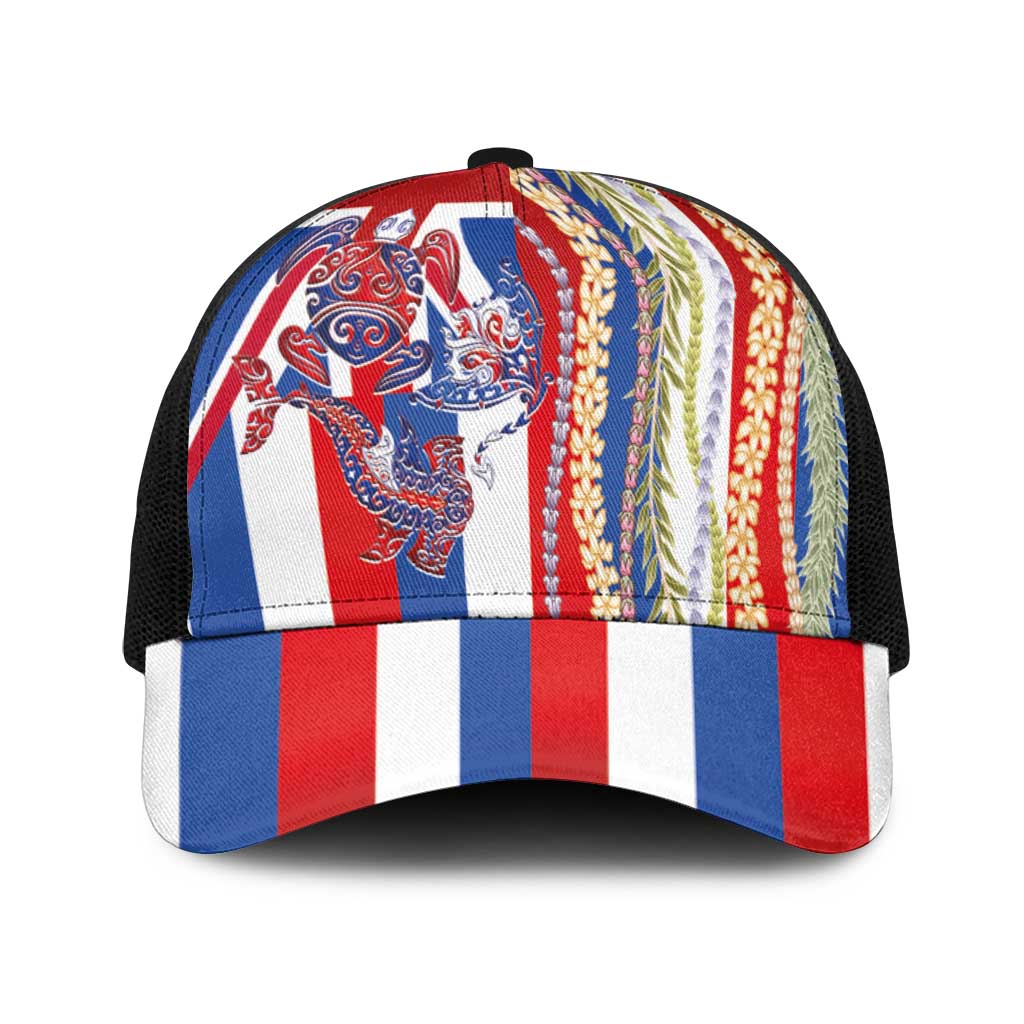 Hawaiian Sea Animals Baseball Net Cap with Lei and Flag Style