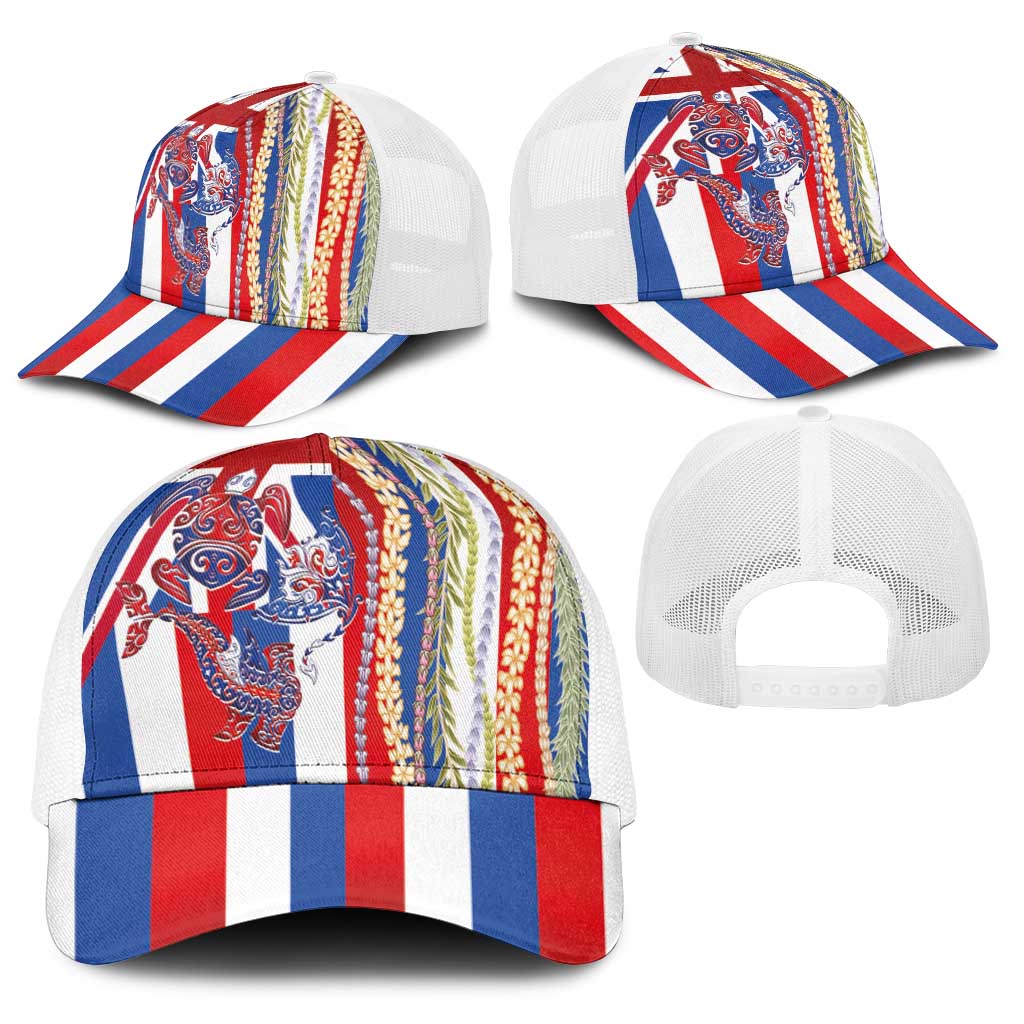 Hawaiian Sea Animals Baseball Net Cap with Lei and Flag Style