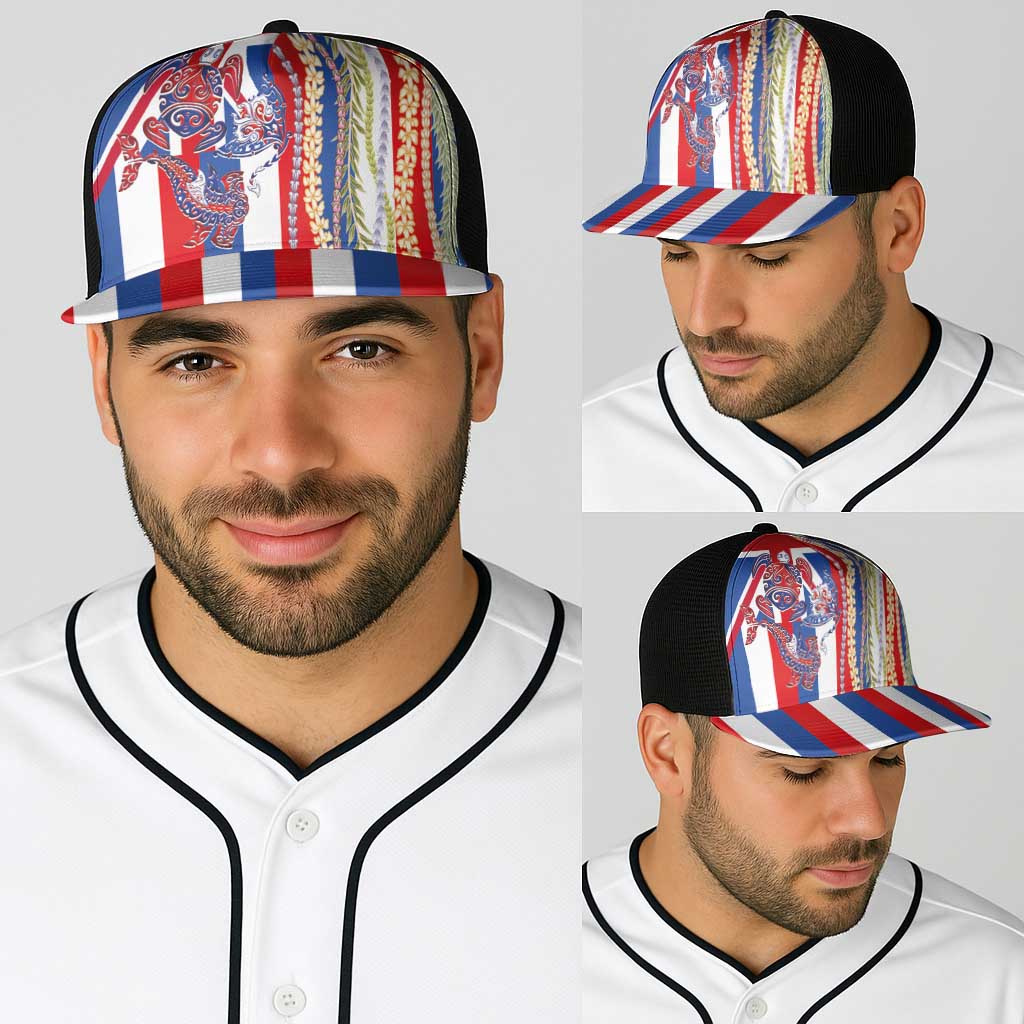 Hawaiian Sea Animals Baseball Net Cap with Lei and Flag Style