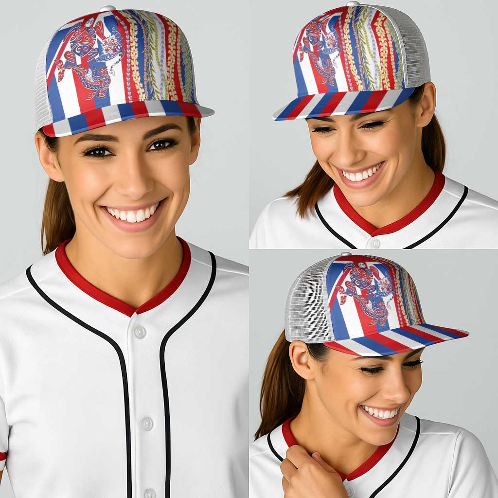 Hawaiian Sea Animals Baseball Net Cap with Lei and Flag Style