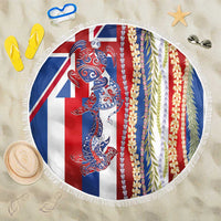 Hawaiian Sea Animals Beach Blanket with Lei and Flag Style