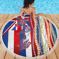 Hawaiian Sea Animals Beach Blanket with Lei and Flag Style