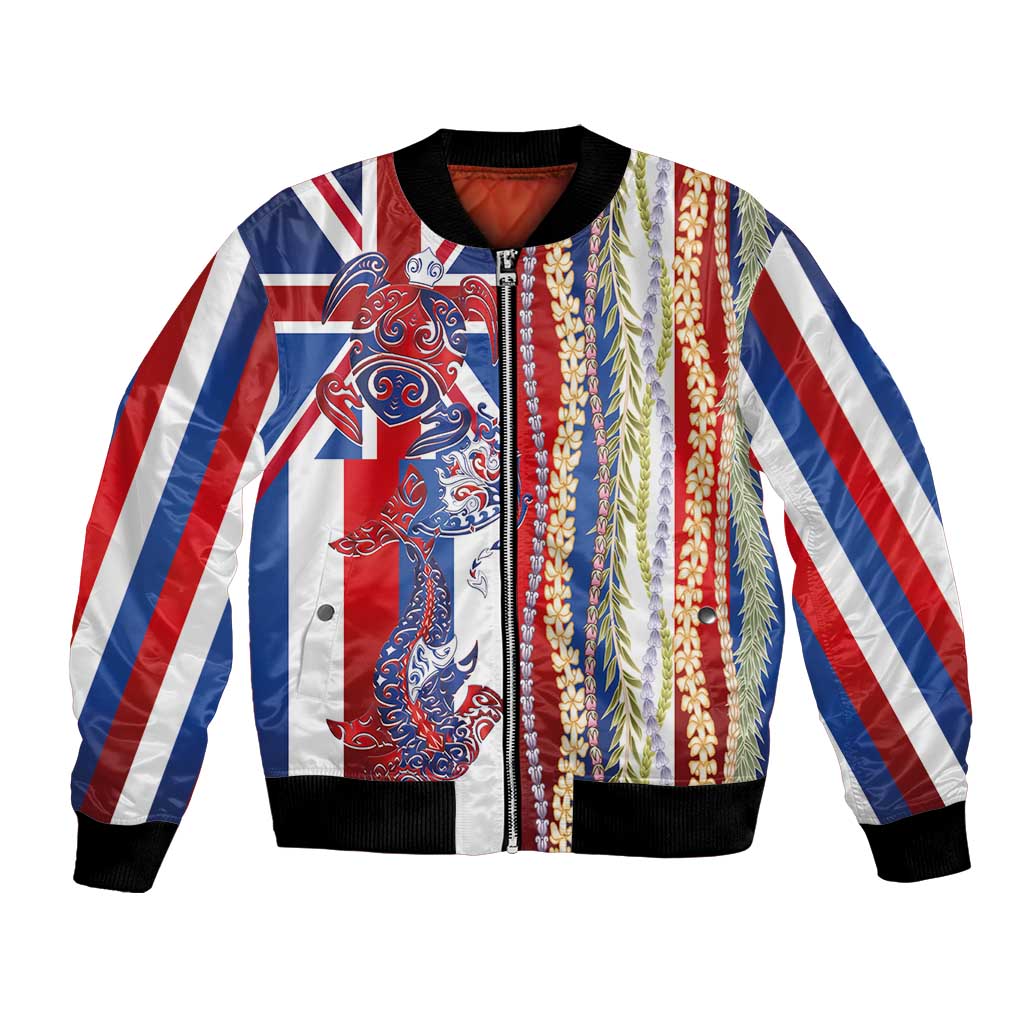 Hawaiian Sea Animals Bomber Jacket with Lei and Flag Style