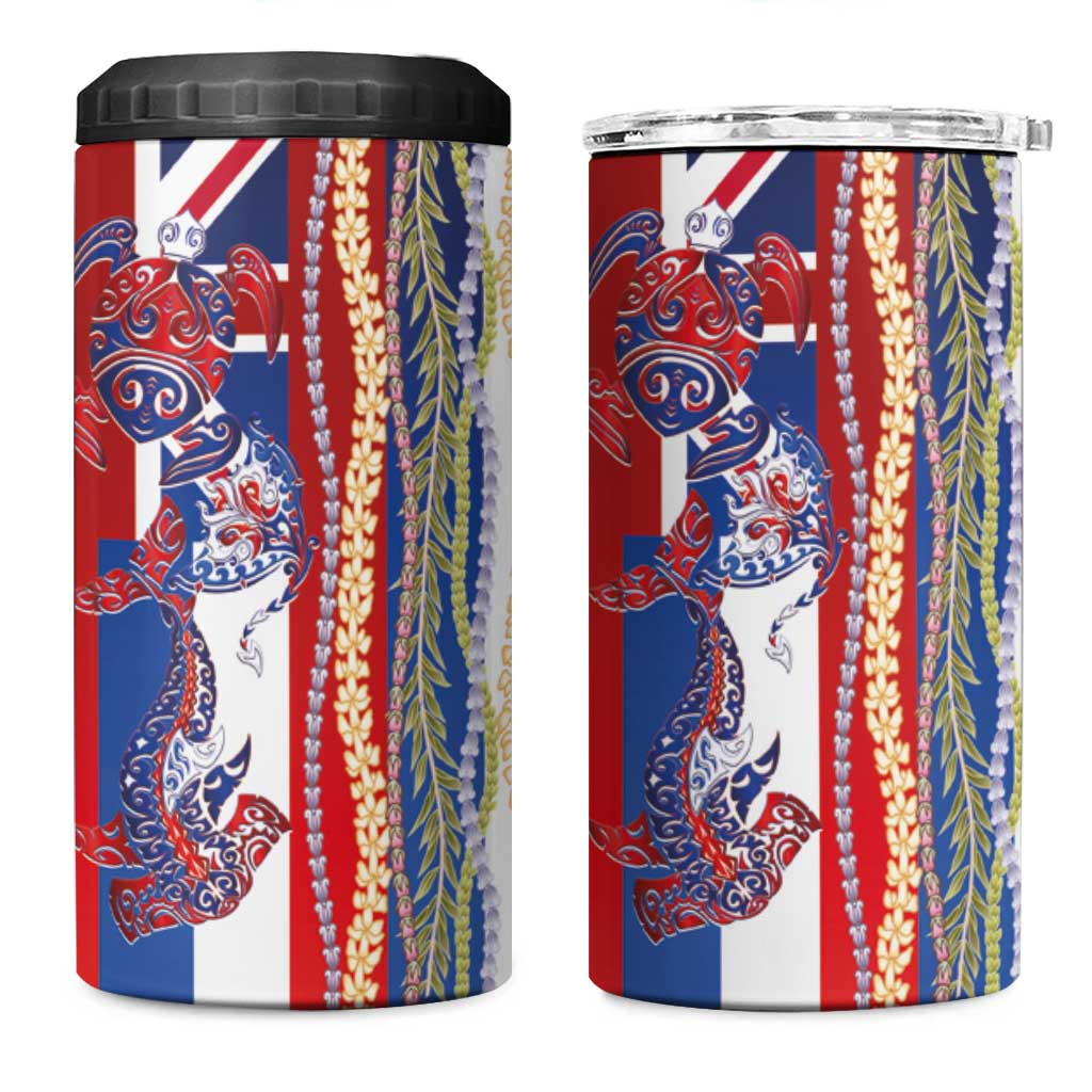 Hawaiian Sea Animals 4 in 1 Can Cooler Tumbler with Lei and Flag Style LT03 One Size: 16 oz Multicolor - Polynesian Pride