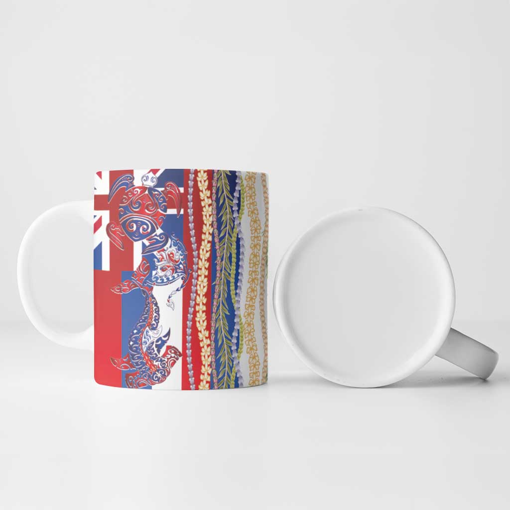 Hawaiian Sea Animals Ceramic Mug with Lei and Flag Style
