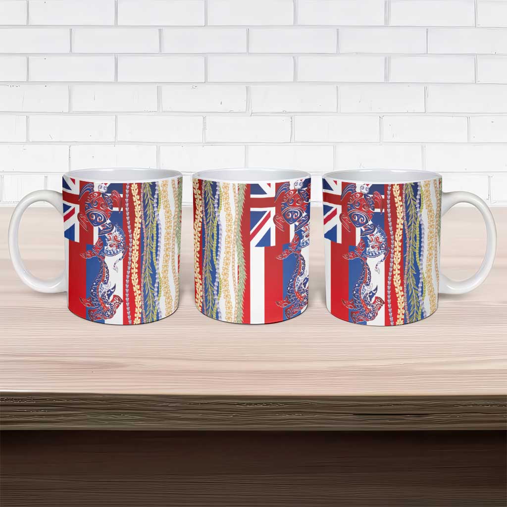 Hawaiian Sea Animals Ceramic Mug with Lei and Flag Style