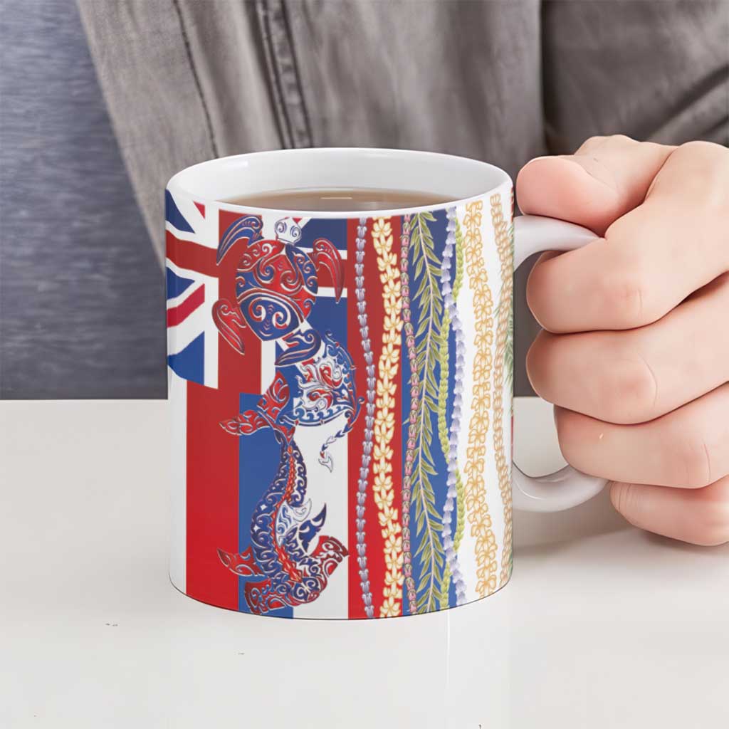 Hawaiian Sea Animals Ceramic Mug with Lei and Flag Style