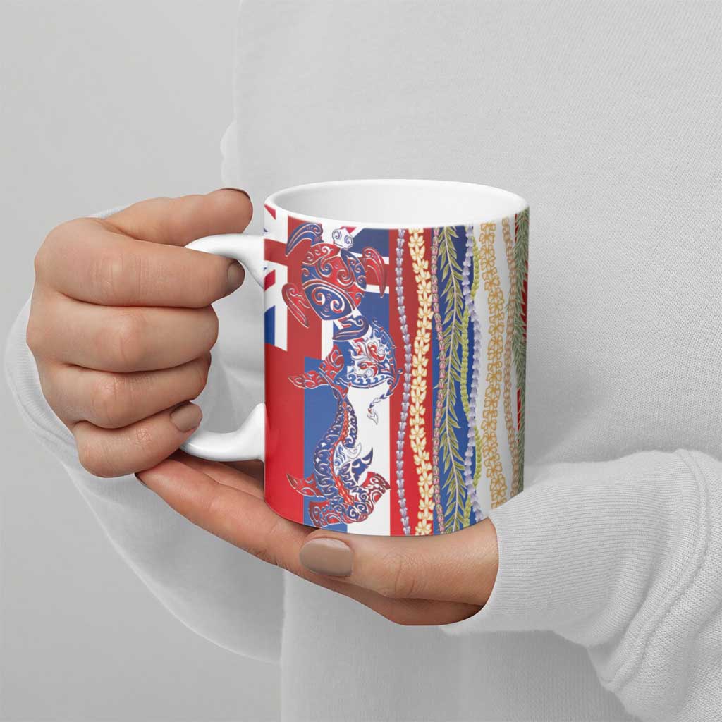 Hawaiian Sea Animals Ceramic Mug with Lei and Flag Style