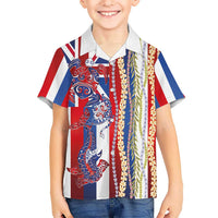 Hawaiian Sea Animals Family Matching Long Sleeve Bodycon Dress and Hawaiian Shirt with Lei and Flag Style LT03 Son's Shirt Multicolor - Polynesian Pride