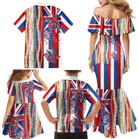 Hawaiian Sea Animals Family Matching Mermaid Dress and Hawaiian Shirt with Lei and Flag Style LT03 - Polynesian Pride
