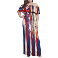 Hawaiian Sea Animals Family Matching Off Shoulder Maxi Dress and Hawaiian Shirt with Lei and Flag Style