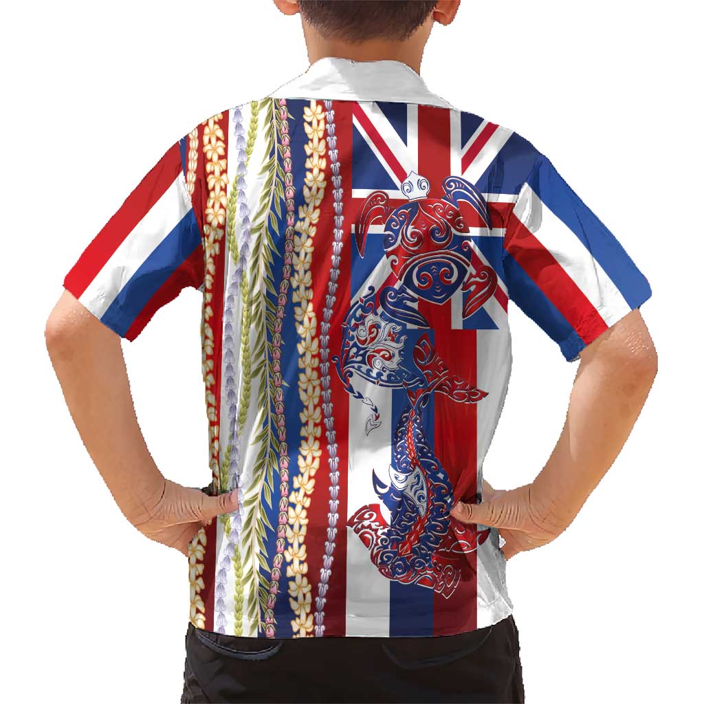 Hawaiian Sea Animals Family Matching Off Shoulder Short Dress and Hawaiian Shirt with Lei and Flag Style LT03 - Polynesian Pride