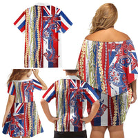 Hawaiian Sea Animals Family Matching Off Shoulder Short Dress and Hawaiian Shirt with Lei and Flag Style LT03 - Polynesian Pride