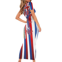Hawaiian Sea Animals Family Matching Short Sleeve Bodycon Dress and Hawaiian Shirt with Lei and Flag Style LT03 - Polynesian Pride