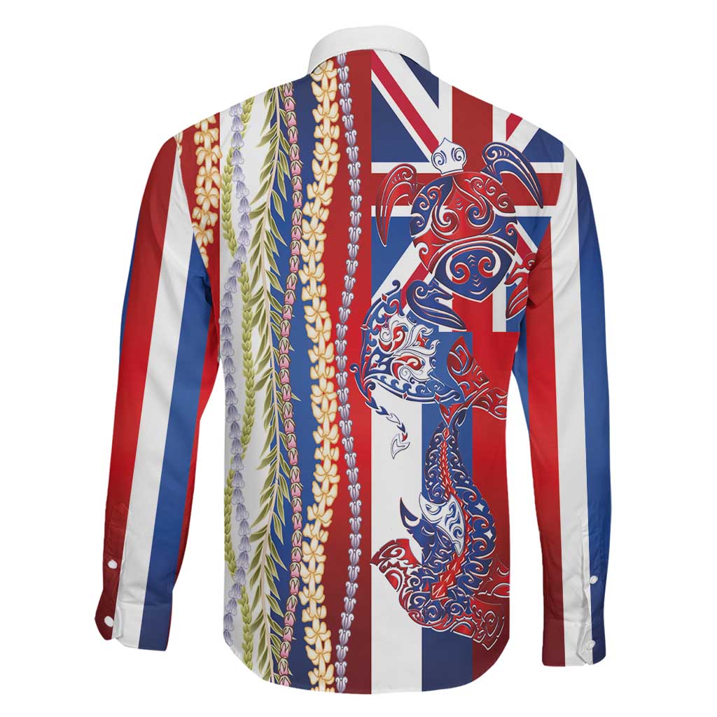 Hawaiian Sea Animals Family Matching Summer Maxi Dress and Hawaiian Shirt with Lei and Flag Style
