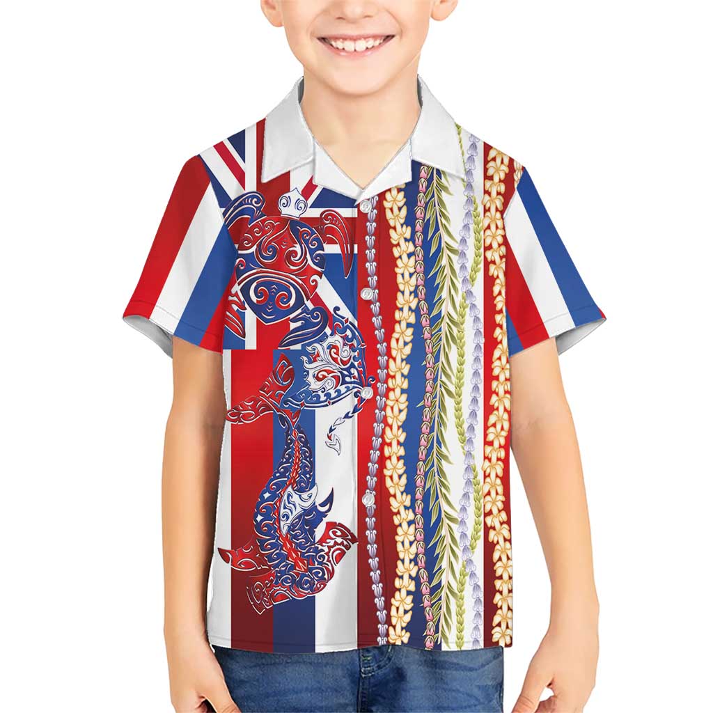 Hawaiian Sea Animals Family Matching Tank Maxi Dress and Hawaiian Shirt with Lei and Flag Style LT03 Son's Shirt Multicolor - Polynesian Pride