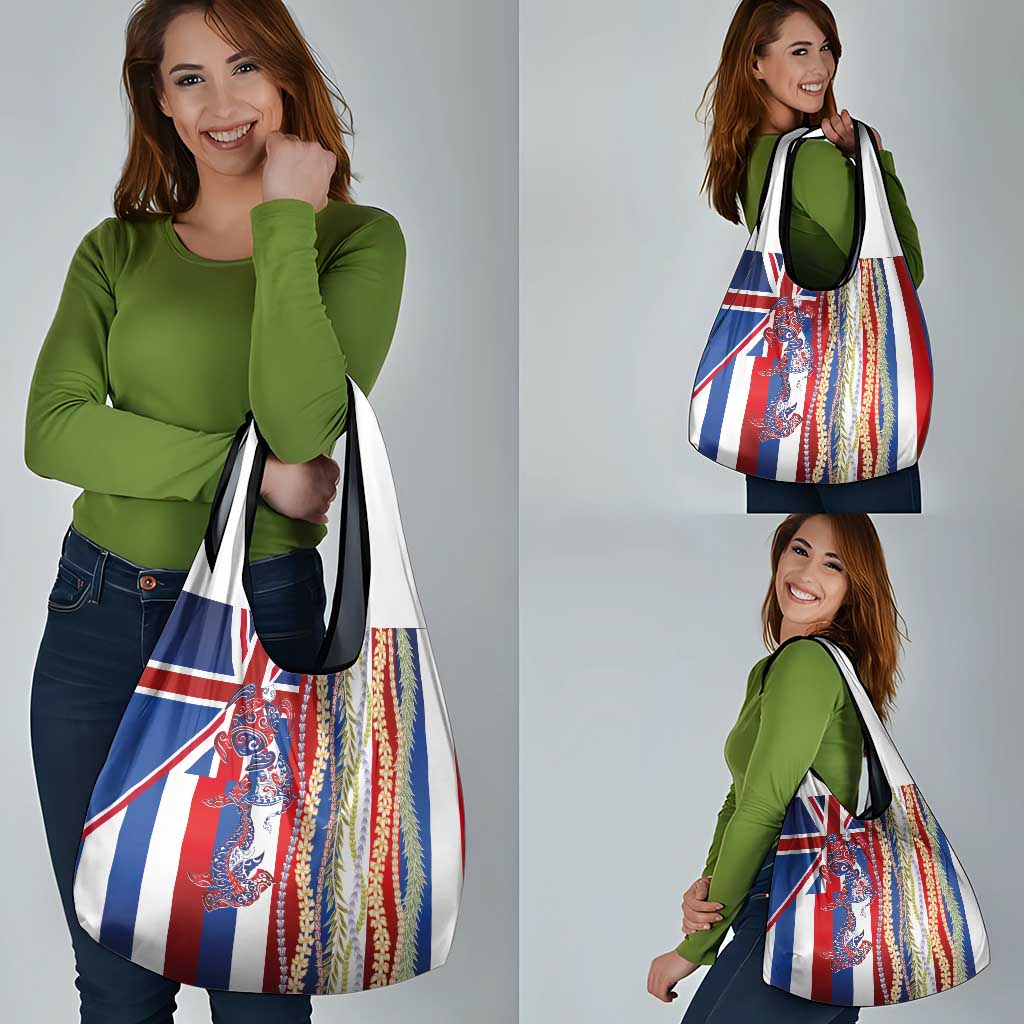 Hawaiian Sea Animals Grocery Bag with Lei and Flag Style