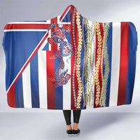 Hawaiian Sea Animals Hooded Blanket with Lei and Flag Style