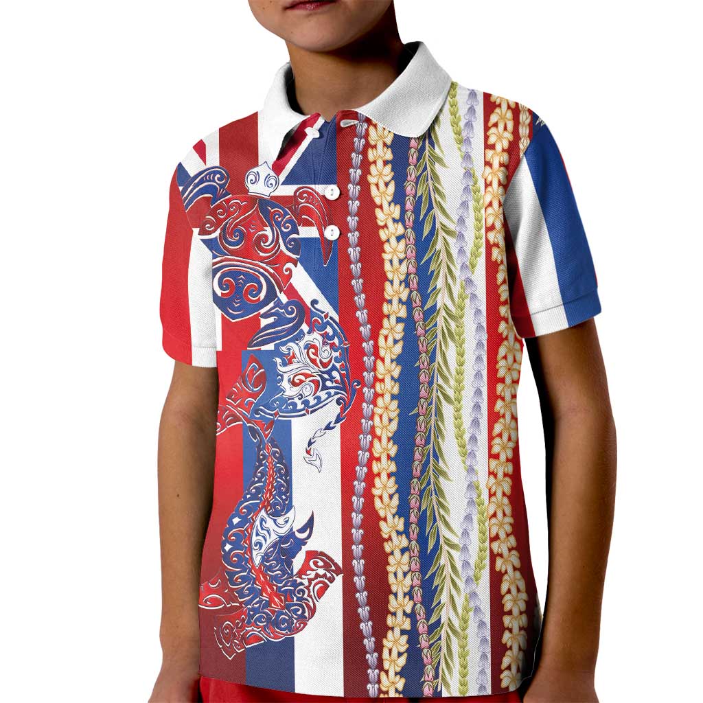 Hawaiian Sea Animals Kid Polo Shirt with Lei and Flag Style