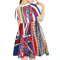 Hawaiian Sea Animals Kid Short Sleeve Dress with Lei and Flag Style
