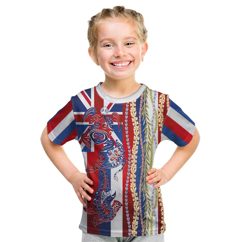 Hawaiian Sea Animals Kid T Shirt with Lei and Flag Style LT03 Multicolor - Polynesian Pride
