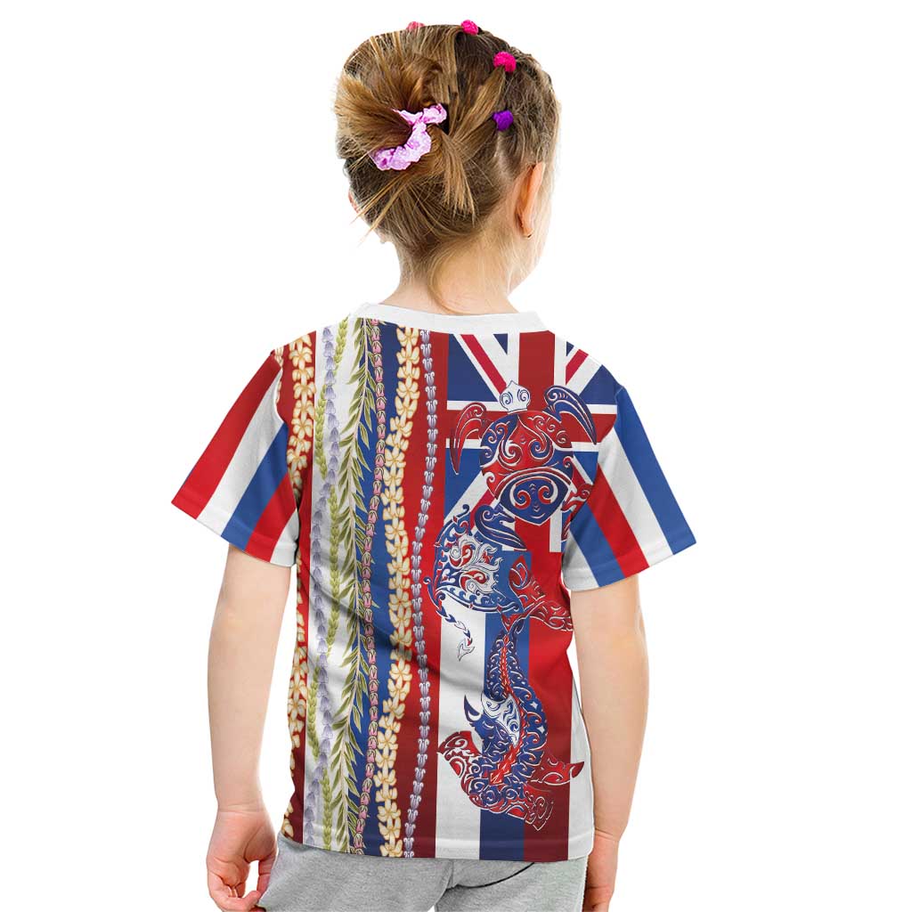 Hawaiian Sea Animals Kid T Shirt with Lei and Flag Style