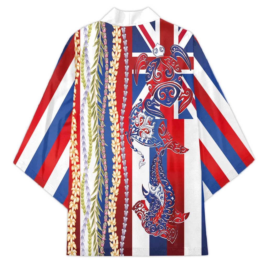 Hawaiian Sea Animals Kimono with Lei and Flag Style