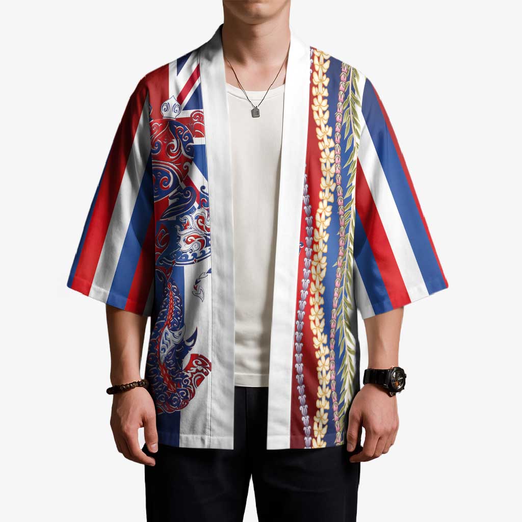 Hawaiian Sea Animals Kimono with Lei and Flag Style
