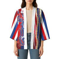 Hawaiian Sea Animals Kimono with Lei and Flag Style