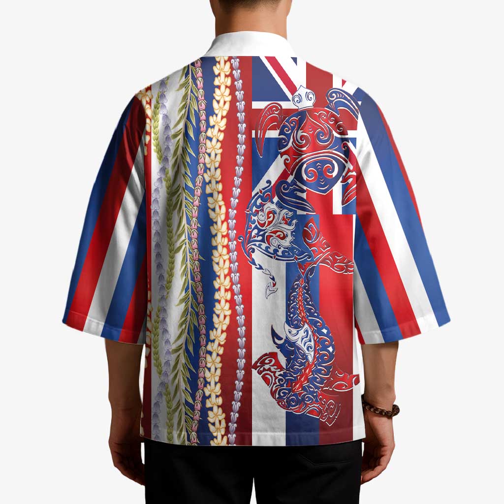 Hawaiian Sea Animals Kimono with Lei and Flag Style