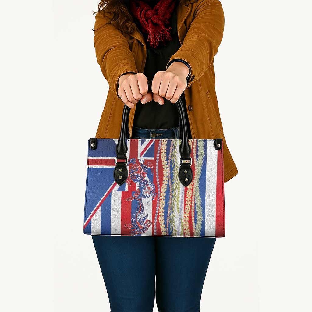 Hawaiian Sea Animals Leather Bag with Lei and Flag Style