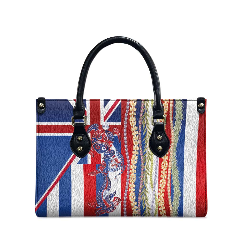 Hawaiian Sea Animals Leather Bag with Lei and Flag Style