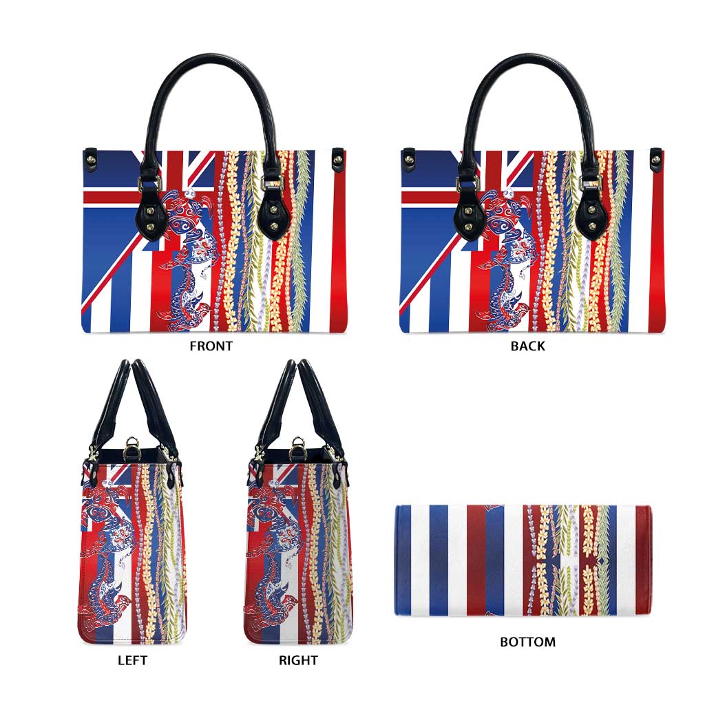 Hawaiian Sea Animals Leather Bag with Lei and Flag Style