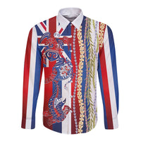 Hawaiian Sea Animals Long Sleeve Button Shirt with Lei and Flag Style
