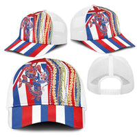Hawaiian Sea Animals Mesh Trucker Cap with Lei and Flag Style