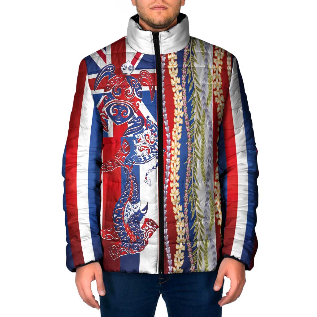 Hawaiian Sea Animals Padded Jacket with Lei and Flag Style