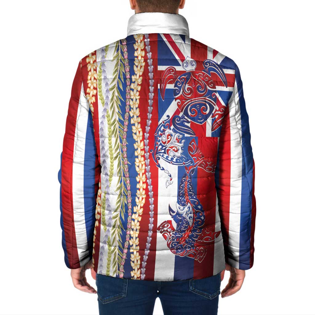 Hawaiian Sea Animals Padded Jacket with Lei and Flag Style