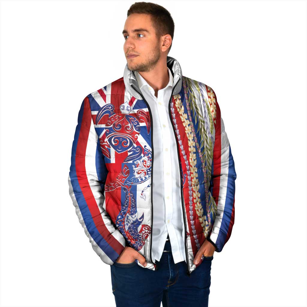 Hawaiian Sea Animals Padded Jacket with Lei and Flag Style