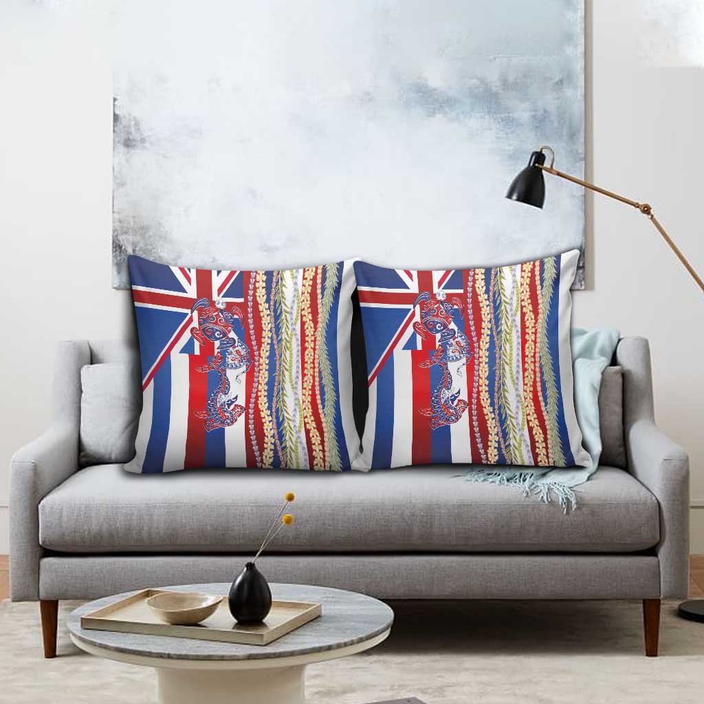 Hawaiian Sea Animals Pillow Cover with Lei and Flag Style
