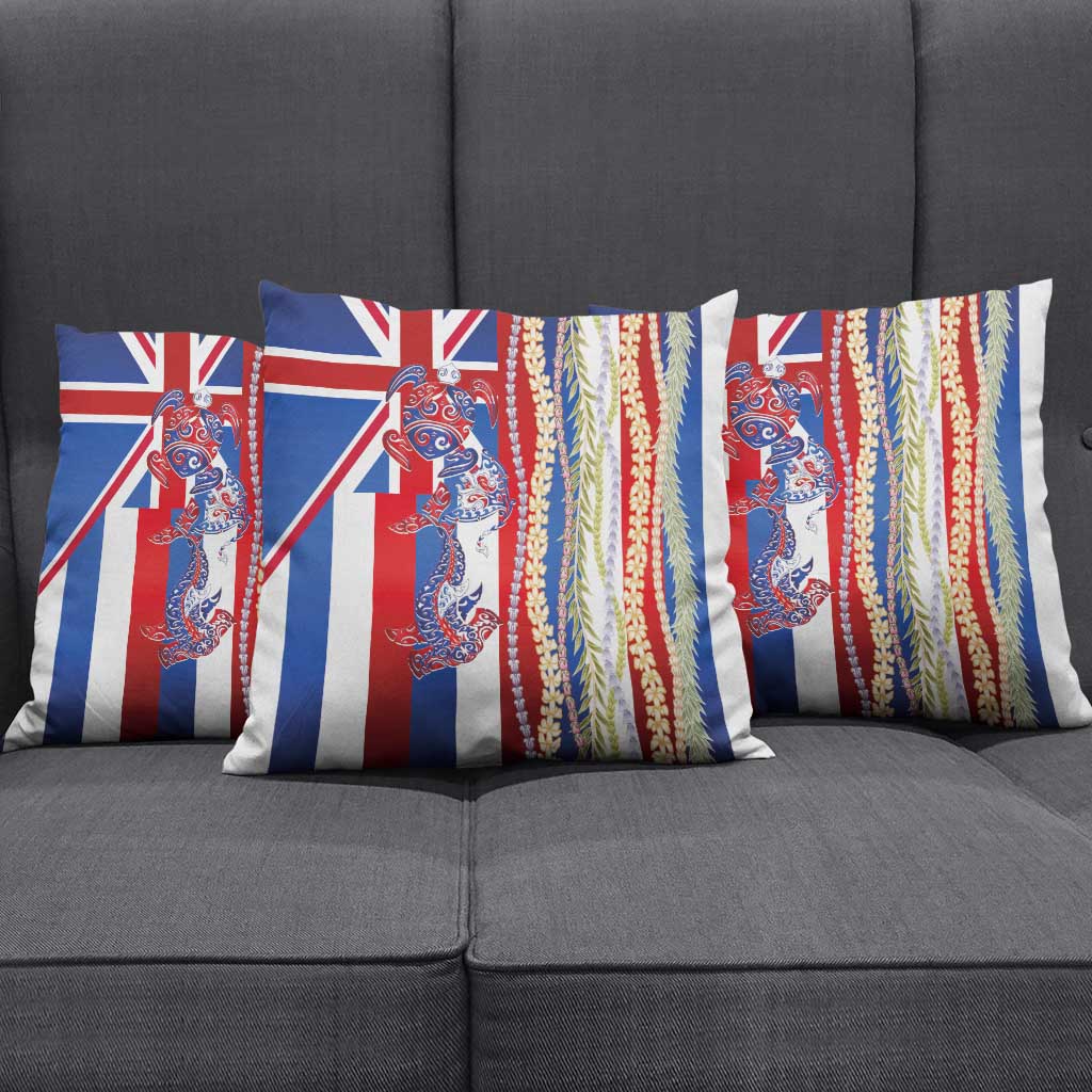Hawaiian Sea Animals Pillow Cover with Lei and Flag Style