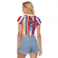 Hawaiian Sea Animals Raglan Cropped T Shirt with Lei and Flag Style LT03 - Polynesian Pride