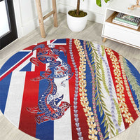Hawaiian Sea Animals Round Carpet with Lei and Flag Style
