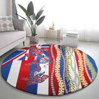 Hawaiian Sea Animals Round Carpet with Lei and Flag Style