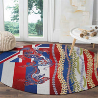 Hawaiian Sea Animals Round Carpet with Lei and Flag Style