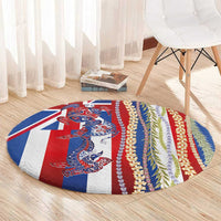 Hawaiian Sea Animals Round Carpet with Lei and Flag Style