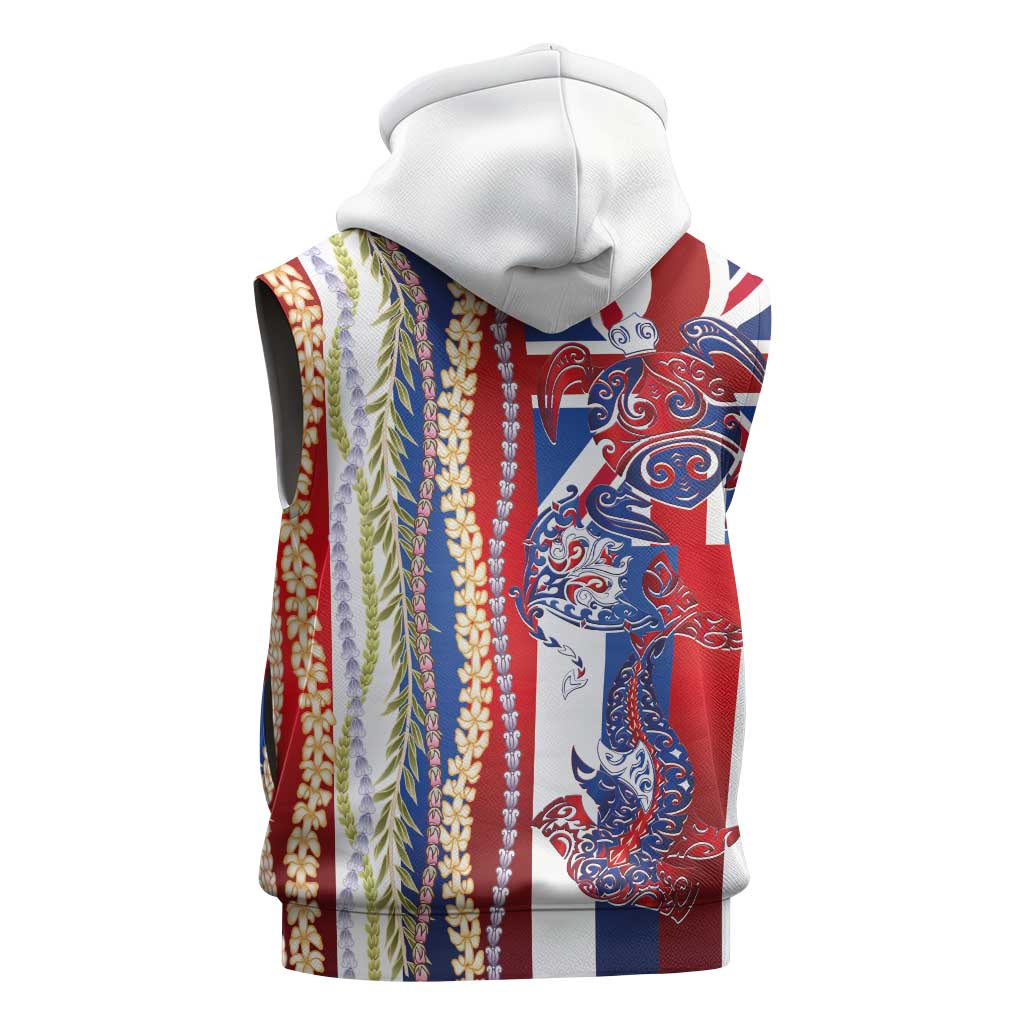 Hawaiian Sea Animals Sleeveless Zip Hoodie with Lei and Flag Style