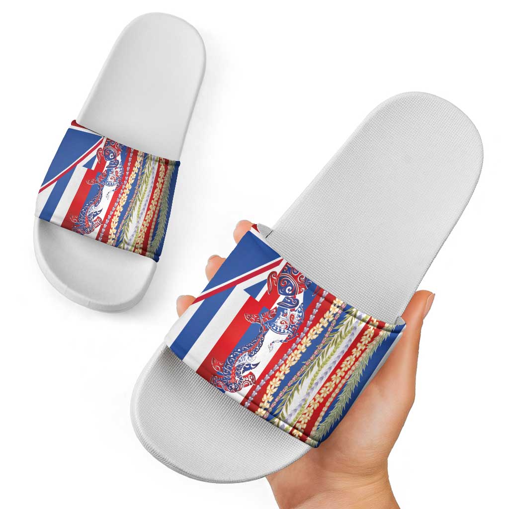 Hawaiian Sea Animals Slide Sandals with Lei and Flag Style