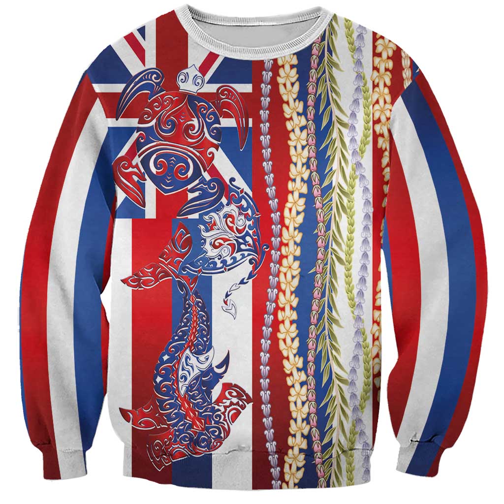 Hawaiian Sea Animals Sweatshirt with Lei and Flag Style