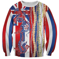 Hawaiian Sea Animals Sweatshirt with Lei and Flag Style