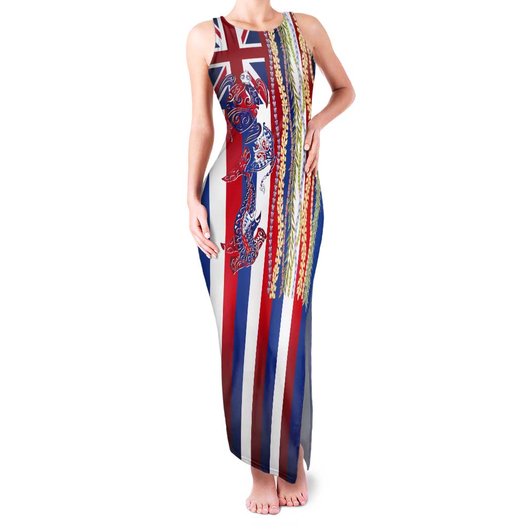 Hawaiian Sea Animals Tank Maxi Dress with Lei and Flag Style LT03 Women Multicolor - Polynesian Pride